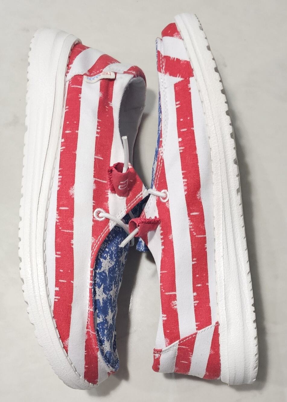 Hey Dude Wendy Women's Size 7 Star Spangled American Flag Slip On Shoes Red Blue